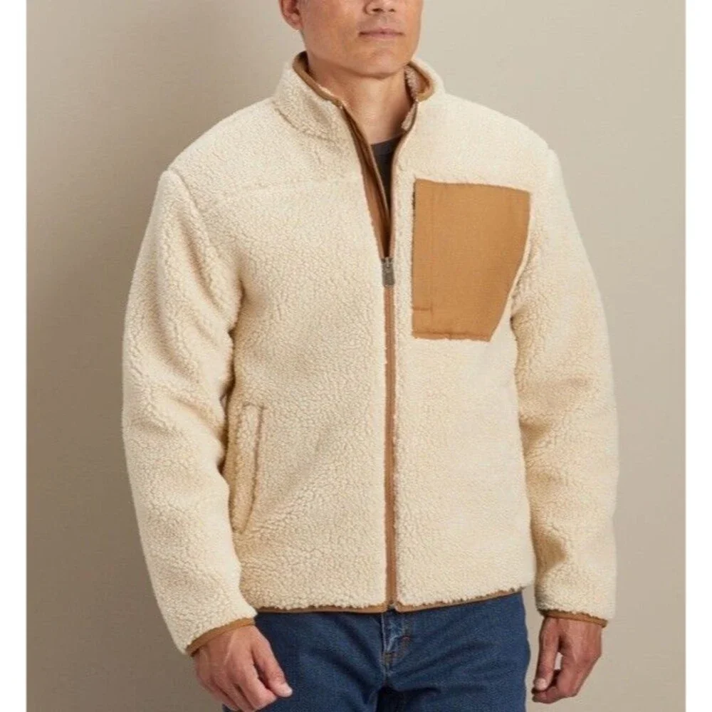 Duluth Burly Sherpa Jacket Men's Large Cream Faux Fur Heavyweight Full Zip